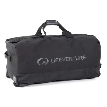 Lifeventure Expedition Wheeled Duffle Bag 120 Litres in black shown from the side on a white background