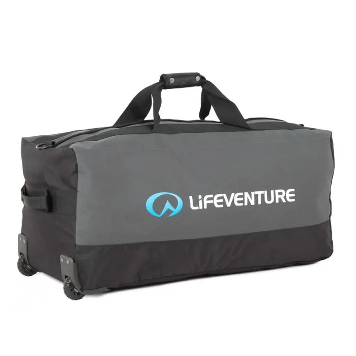 Lifeventure Expedition Wheeled Duffle Bag 120 Litres in grey shown from the side on a white background