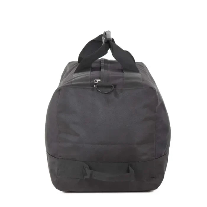 Lifeventure Expedition Wheeled Duffle Bag 120 Litres in black shown from the end on a white background