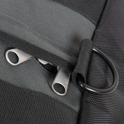 Close-up image of a Lifeventure Expedition Wheeled Duffle Bag 120 Litres in grey lockable zips