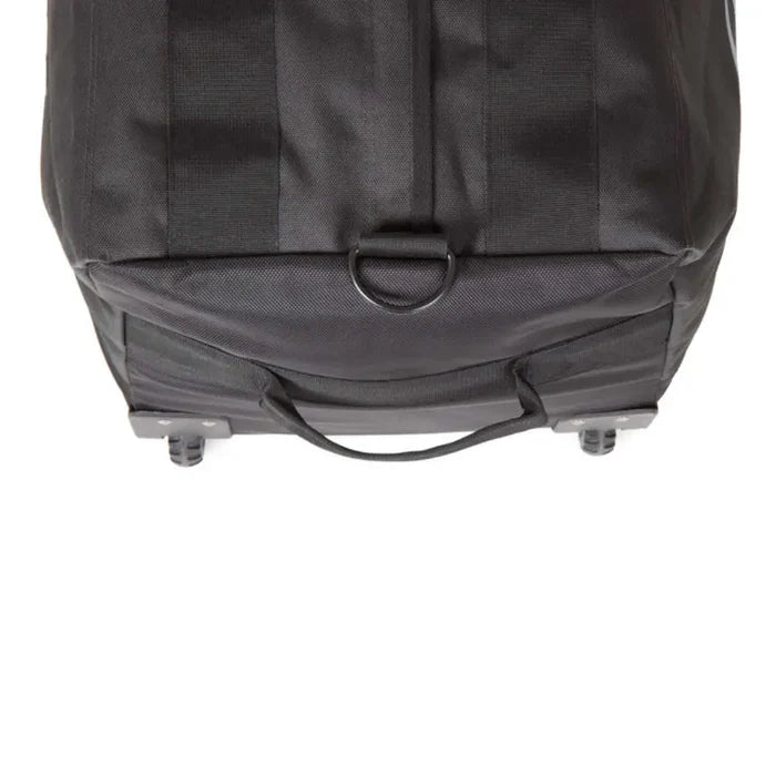 Close-up image of a Lifeventure Expedition Wheeled Duffle Bag 120 Litres in black end carry handle on a white background