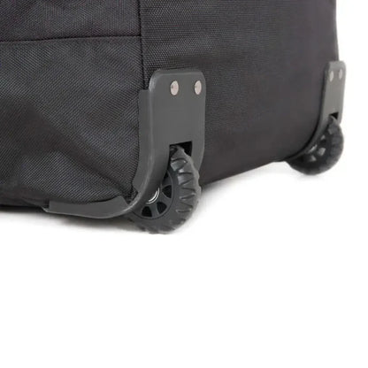 Close-up image of a Lifeventure Expedition Wheeled Duffle Bag 120 Litres in black wheels on a white background