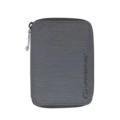 Front detail of a Lifeventure RFiD mini travel wallet in grey colour