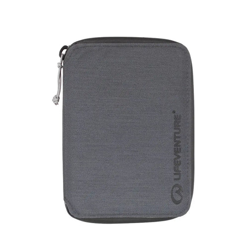 Front detail of a Lifeventure RFiD mini travel wallet in grey colour