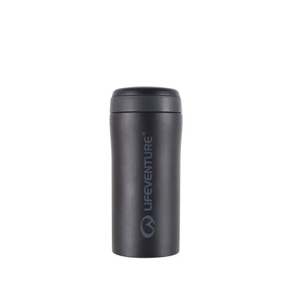 Black Matt Lifeventure thermal mug shown from the front on a white background
