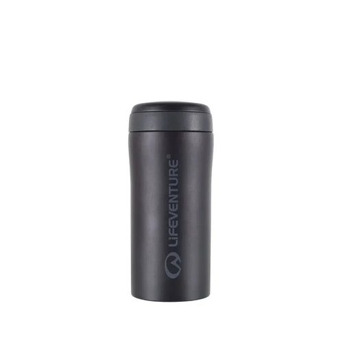 Black Matt Lifeventure thermal mug shown from the front on a white background