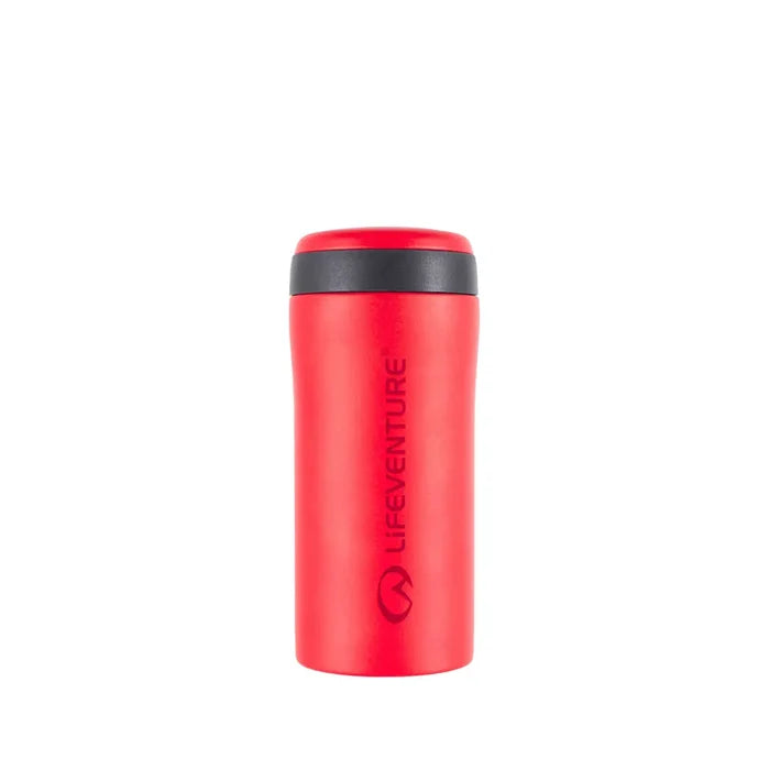 Red Matt Lifeventure thermal mug shown from the front on a white background