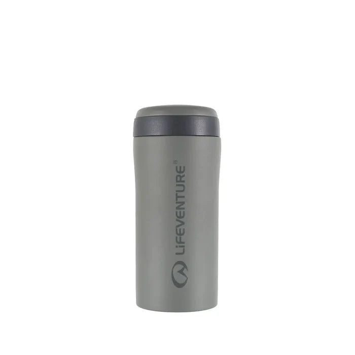 Grey Matt Lifeventure thermal mug shown from the front on a white background