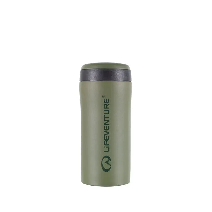 Khaki Matt Lifeventure thermal mug shown from the front on a white background