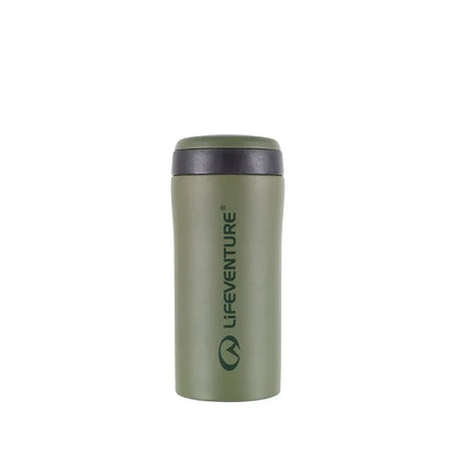 Khaki Matt Lifeventure thermal mug shown from the front on a white background
