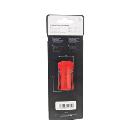 Lifeventure Ultralight Compression Sack 5 Litres red rear packaging detail on a  white background