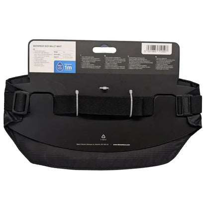 Lifeventure Waterproof Waist Wallet black packaging rear details on a white background