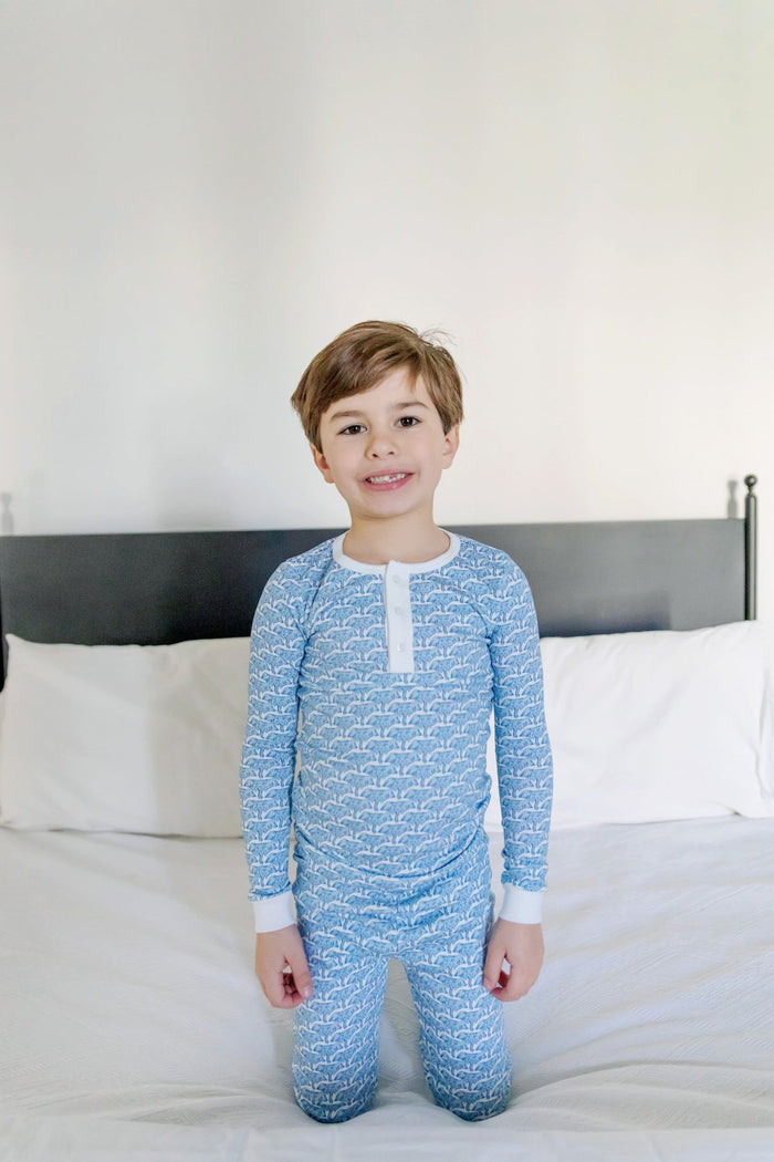 Lila + Hayes Jack Pajama Set in Blue African Elephants
