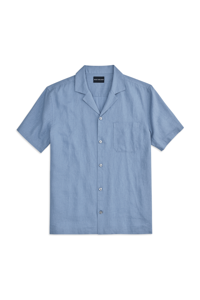 Front view of Linen Camp Shirt in Desert Spring