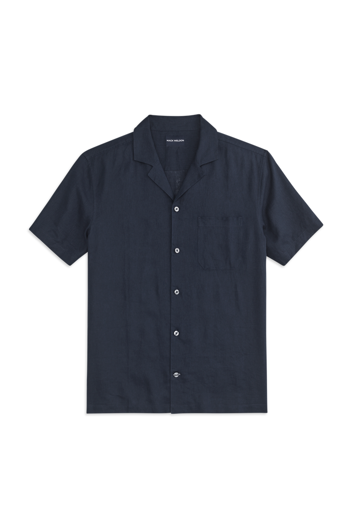 Front view of Linen Camp Shirt in True Navy