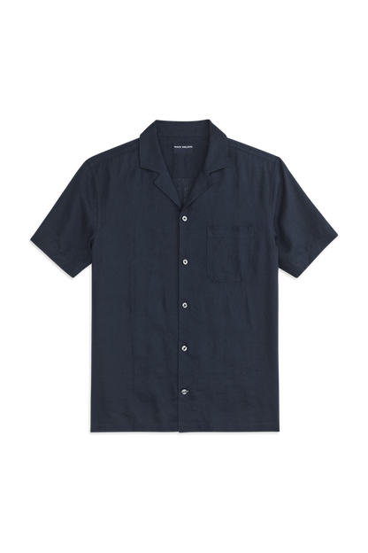 Front view of Linen Camp Shirt in True Navy