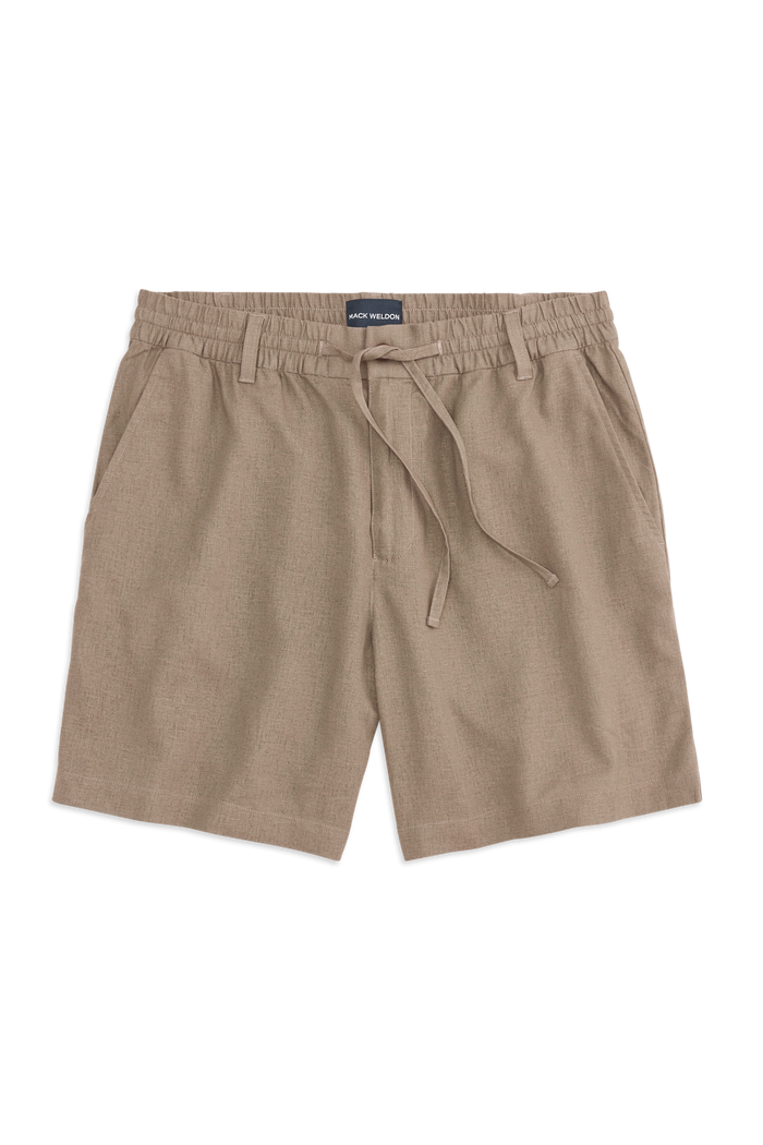Front view of Linen Drawstring Short in Desert Taupe