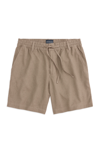 Front view of Linen Drawstring Short in Desert Taupe