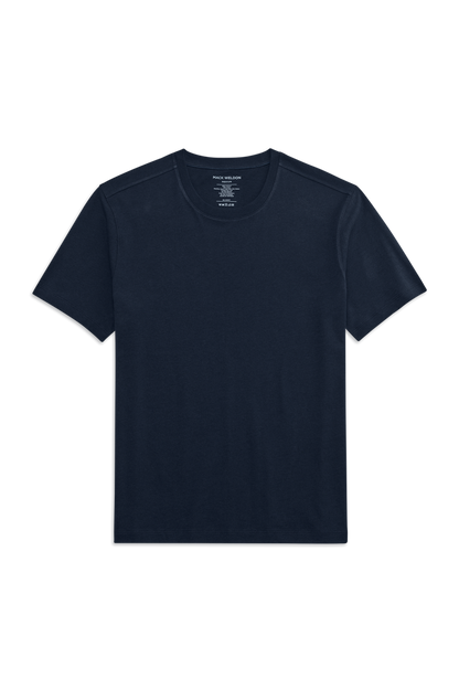 Front view of Linen Jersey Crew Neck T-shirt in Total Eclipse