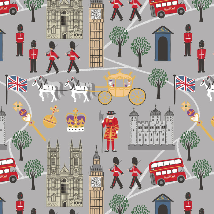 London Calling Coronation Grey LCA579.1- YARD CUT, quilting fabric by Lewis & Irene