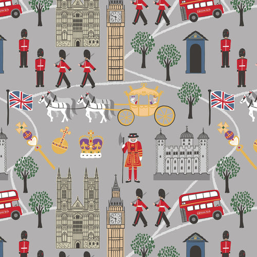 London Calling Coronation Grey LCA579.1- YARD CUT, quilting fabric by Lewis & Irene