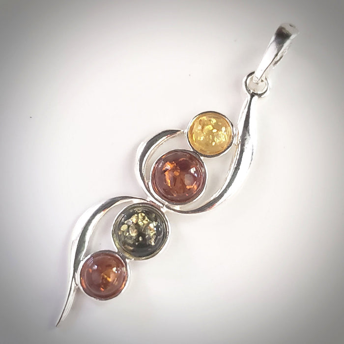long silver amber pendant