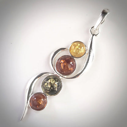 long silver amber pendant
