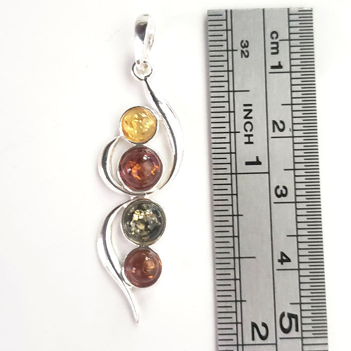 long silver amber pendant
