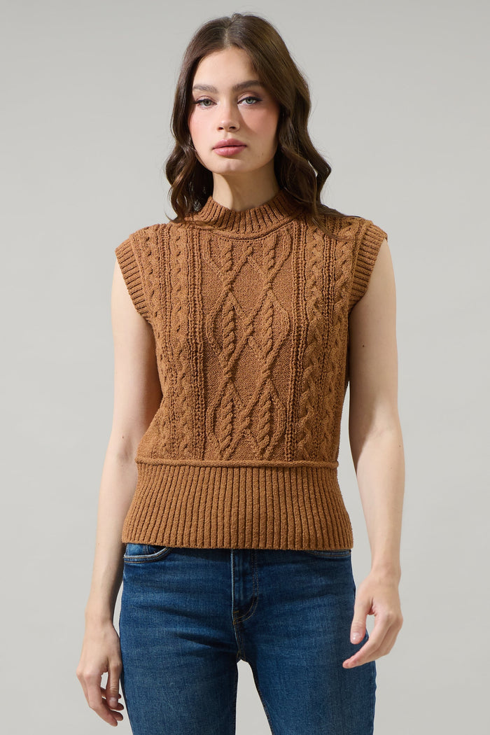 Loreli Cable Knit Sweater Vest Top