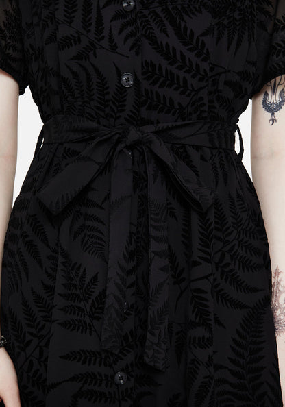 Lunafern Fern Printed Belted Midi Shirt Dress