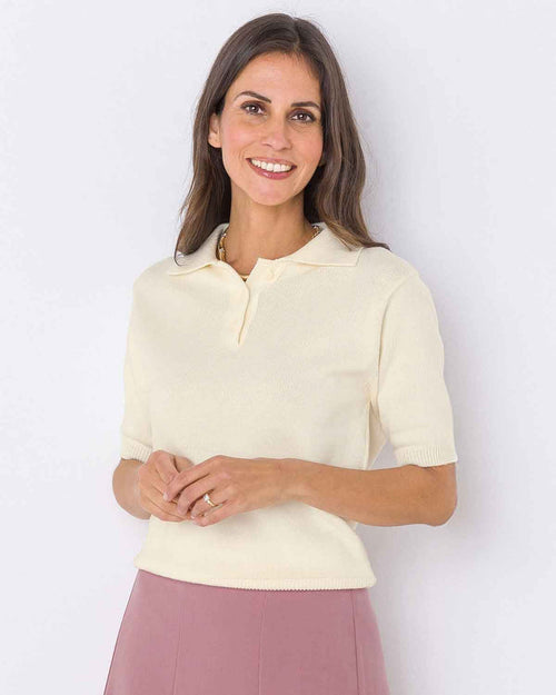 Luxury Knit Pure Cotton Ladies Polo Top - Ecru - The Classic Boutique