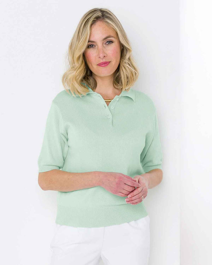 Luxury Knit Pure Cotton Ladies Polo Top - Mint - The Classic Boutique