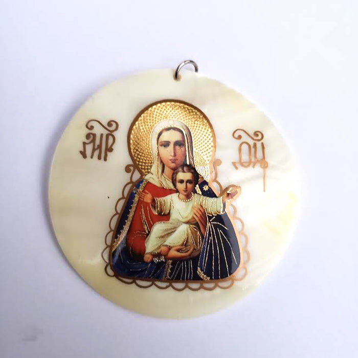 Madonna Child mother of pearl pendant