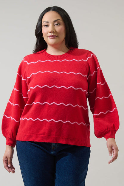 Maeverly Wavy Stripe Balloon Sleeve Sweater Curve