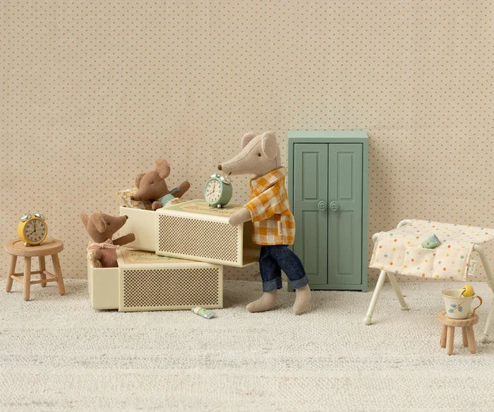 Maileg Winter Sleepy Wakey Baby Mouse in Matchbox in Blue