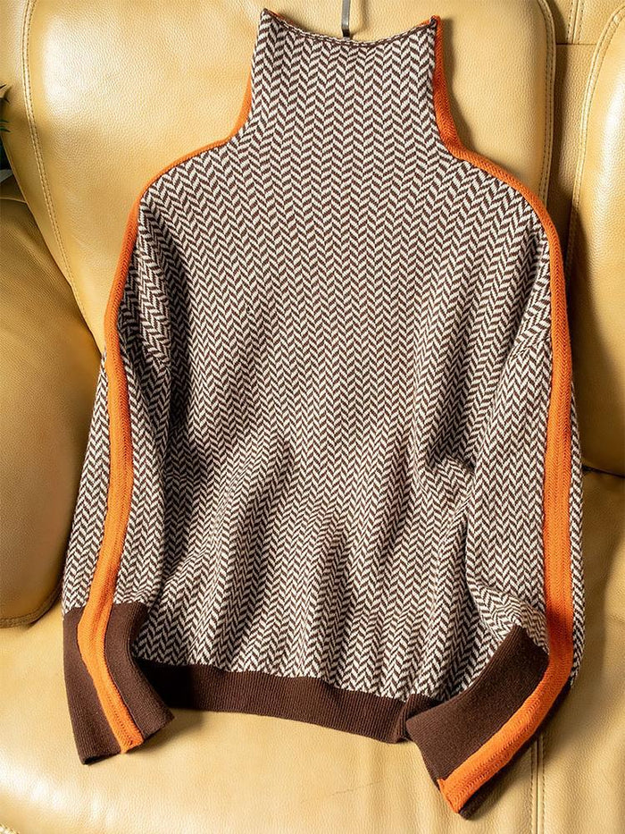 Malou™ | Pull à col montant avec des rayures contrastées saisissantes