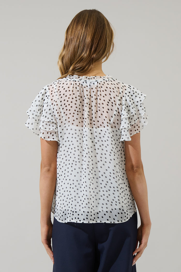 Maloy Dot Donis Split Neck Blouse