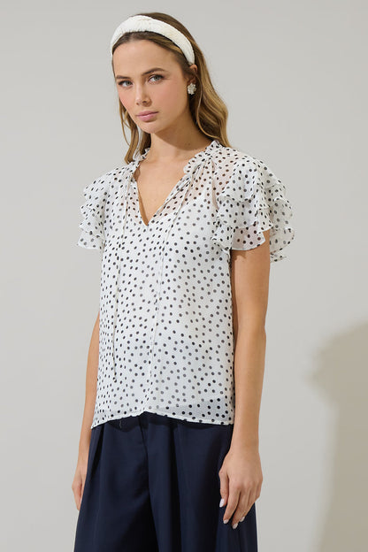 Maloy Dot Donis Split Neck Blouse