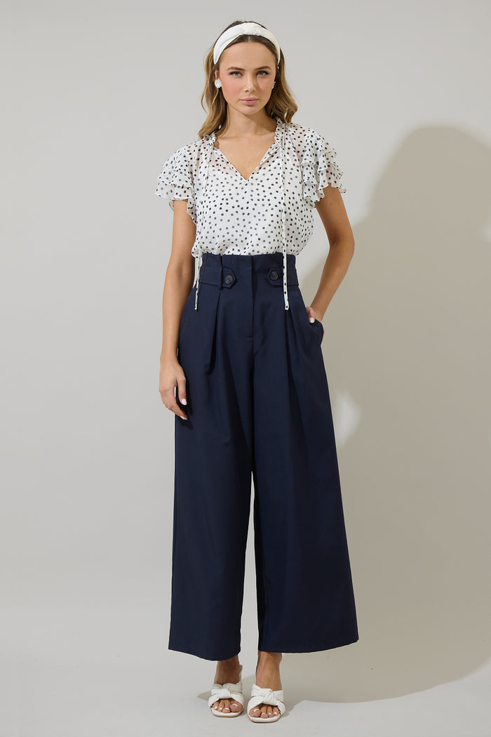 Maloy Dot Donis Split Neck Blouse