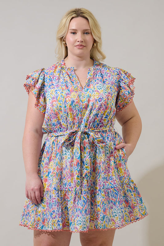 Malva Abstract Eriny Ruffle Mini Dress Curve