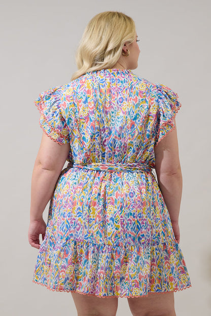 Malva Abstract Eriny Ruffle Mini Dress Curve