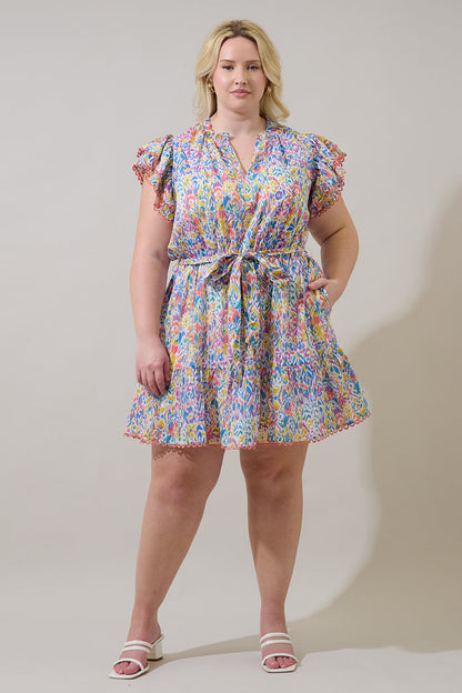 Malva Abstract Eriny Ruffle Mini Dress Curve