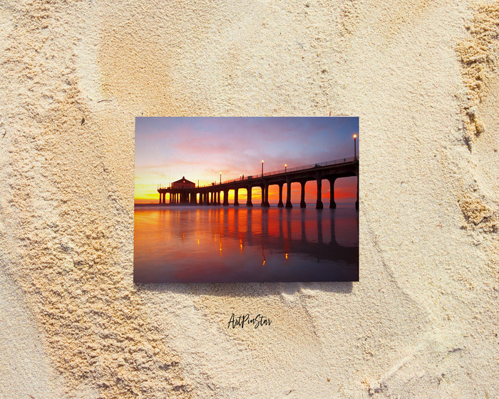 Manhattan Beach Pier Sunset, Los Angeles, California Landscape Custom Greeting Cards