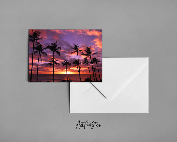 Manhattan Palm Tree Silhouettes at Sunset, California Landscape Custom Greeting Cards