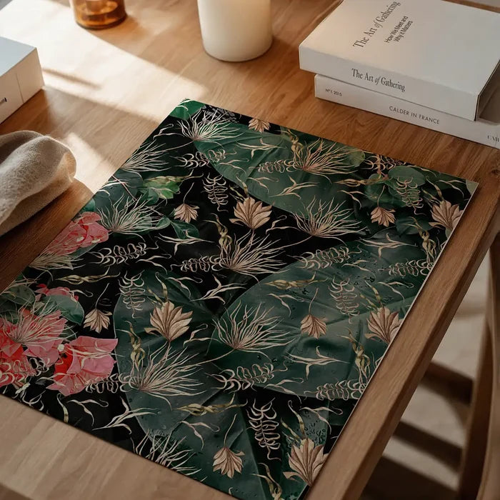 Maximalism Leaves Print 1, vintage botanical print unframed on a home office desk