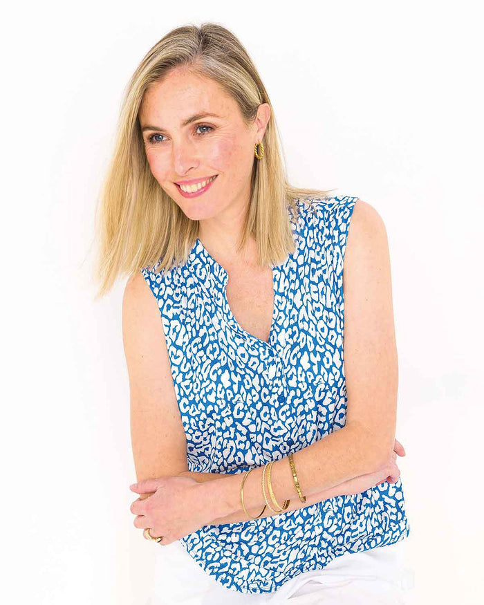 Melissa Patterned Sleeveless Top - Blue White - The Classic Boutique
