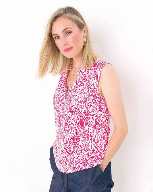 Melissa Patterned Sleeveless Top - Pink White - The Classic Boutique