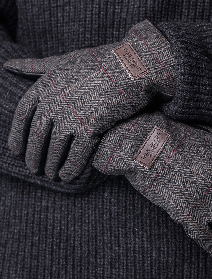 Mens Tweed Gloves - Grey Herringbone #color_grey-herringbone