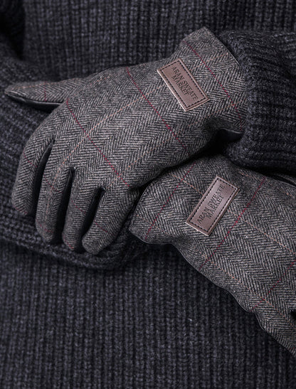 Mens Tweed Gloves - Grey Herringbone #color_grey-herringbone