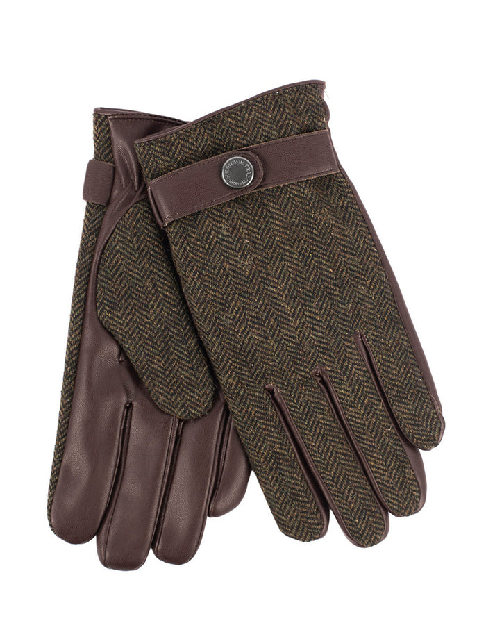 Mens Tweed Stud Gloves - Green Herringbone #color_green-herringbone